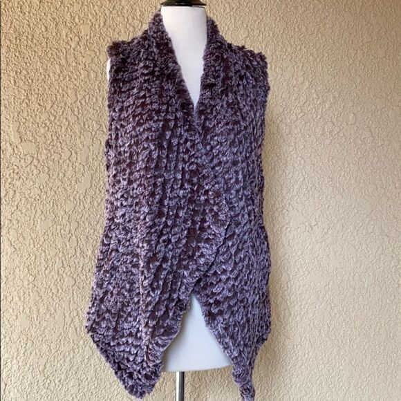 Love Token Faux Fur Waterfall Vest Purple Open Front w/ Pockets Women's Sz S NWT - Picture 10 of 12
